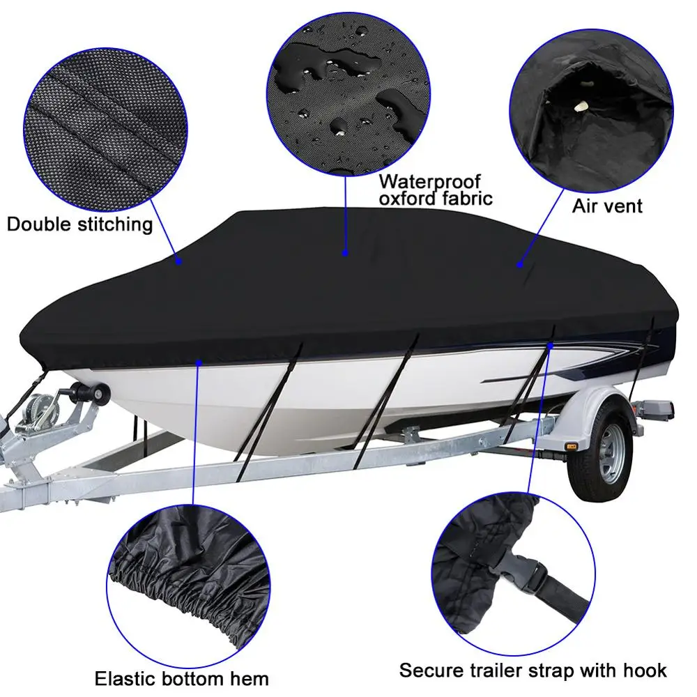 

Tirol T25575b 17-19FT Boat Cover 600D Runabout Cover Outdoor Professional PVC Boat Cover Fits V-Hull outboards and I/O Size XL