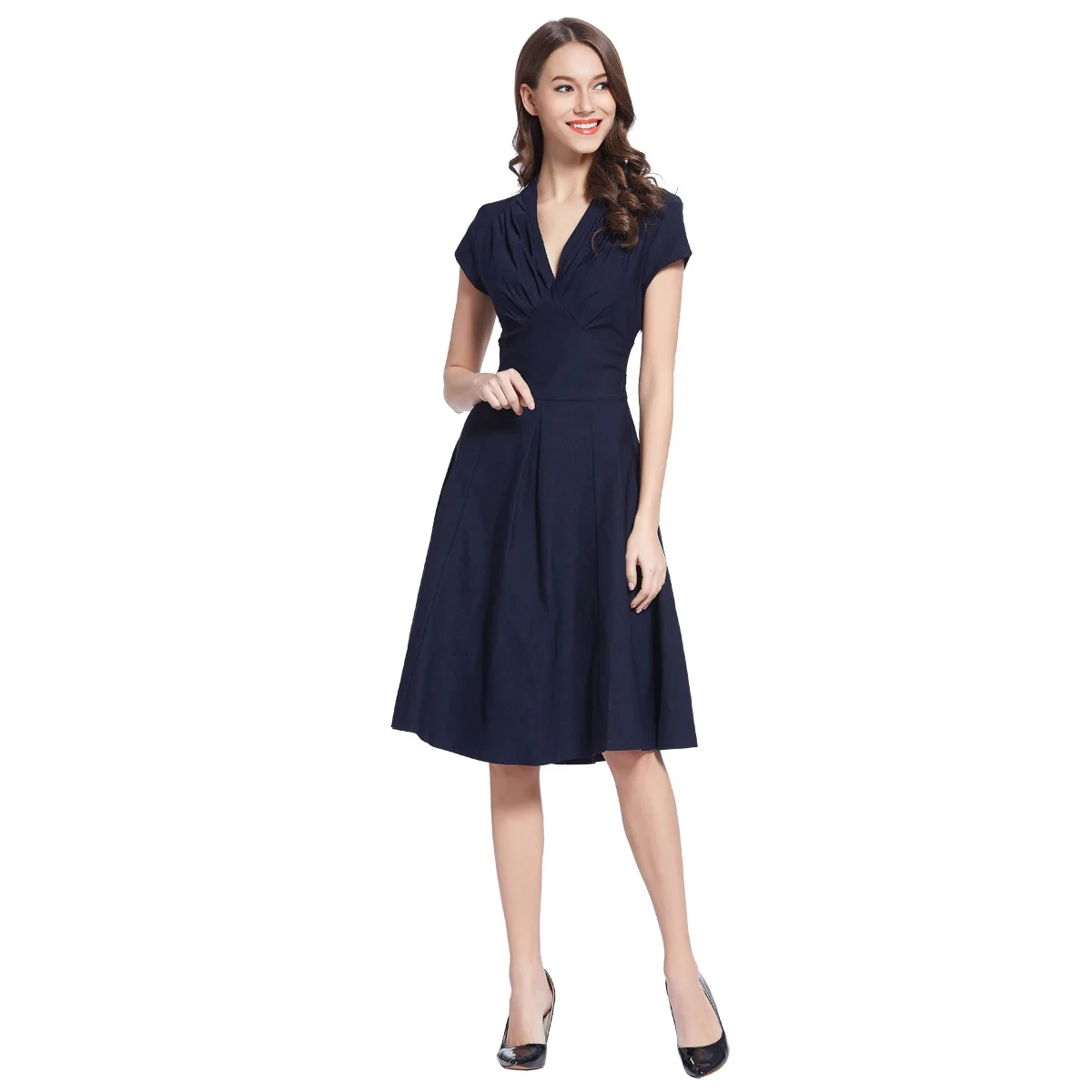 

Women Summer Plus Size Retro Vintage Sexy V Neck Tunic A Line Dresses Ladies Audrey Hepburn Princess Swing Dresses Vestidos