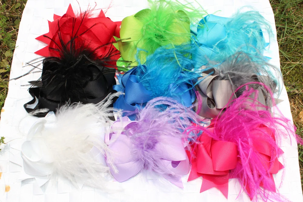 1 шт. 6 дюймов страусиная лента для волос девочек детей с бантом эластичная