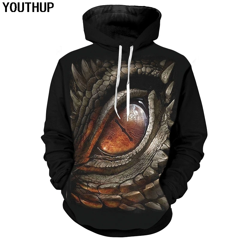 YOUTHUP 2020 весна/осень мужские 3d толстовки Dragon Eye 3D Принт крутые модные с капюшоном