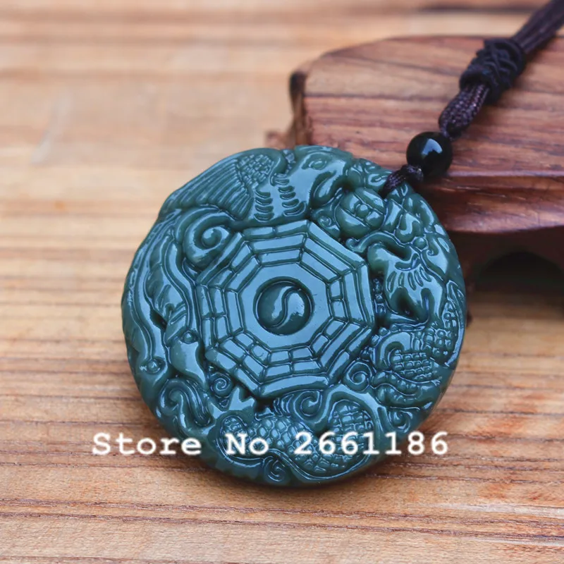 Подвеска из натурального зеленого гетянийского нефрита резное ожерелье с