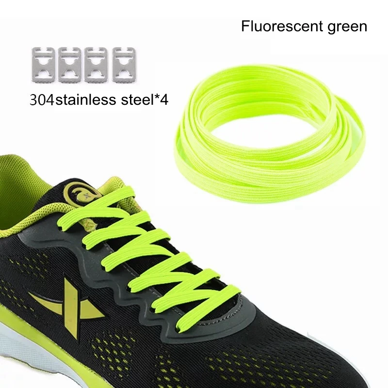 Fluorescent green 1 пара плоских шнурков без галстука эластичный резиновый шнурок для женщин и мужчин кроссовки детские безопасные эластичные шнурки для ленивых шнурков 16 цветов - Цвет: Fluorescent green
