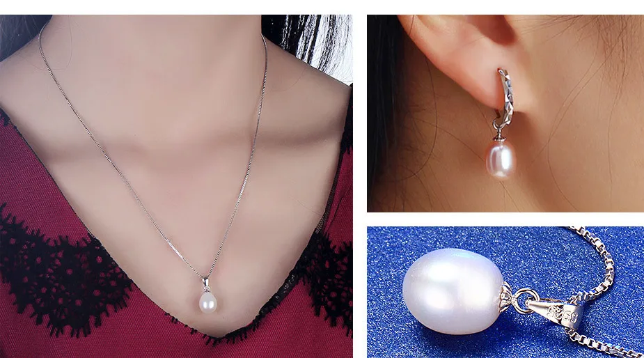 Пресноводный жемчуг necklacpromotion комплект ювелирных изделий! Классический стерлингового серебра 925 комплект Genuinee/серьги для женщин Свадебный комплект