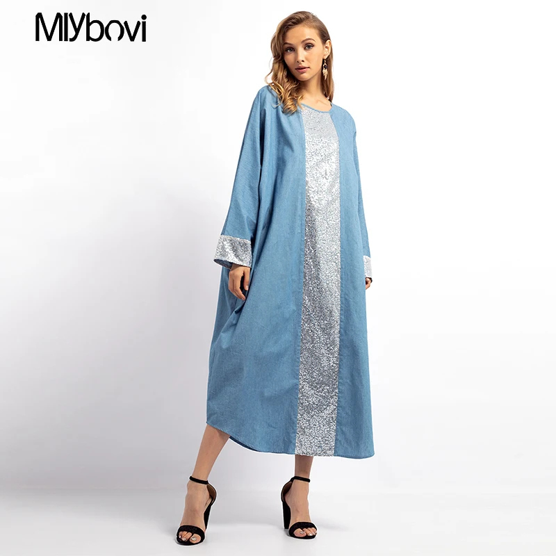 Синяя мусульманская модная Турецкая одежда Abaya Дубай еврейский шифон