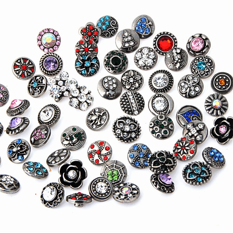 12 мм мульти кнопки с кристаллами винтажные античные серебристым покрытием из