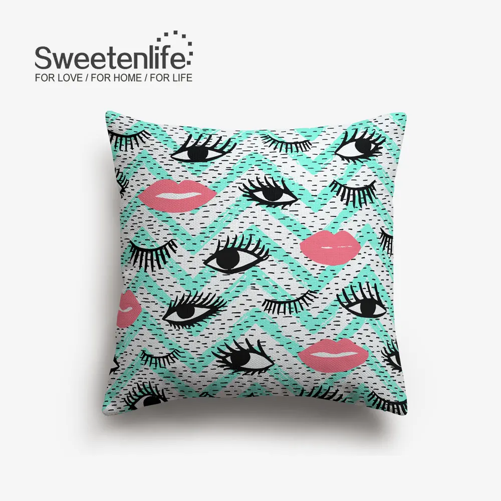 Sweetenlife 45x45 см нарисованные вручную глаза модные наволочки стиль наволочки для дома Декор Высокое качество Белый лен подушка для стула