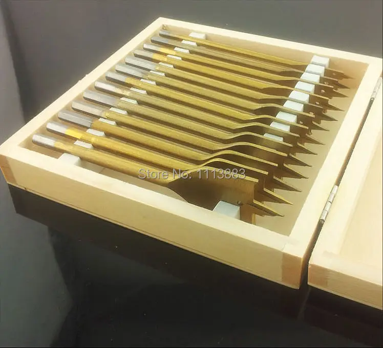 

13PCS Titanium Coated Spade Bits (Flat Bits) in a wooden box