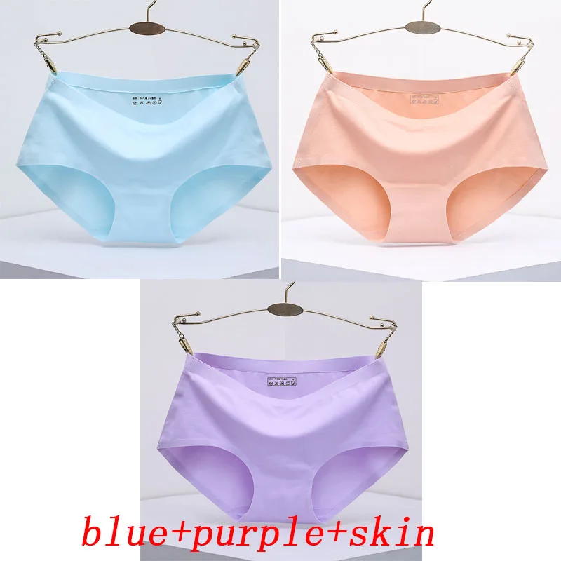 blue purple skinblue 3 шт./лот, женские трусики, цельное бесшовное женское нижнее белье, трусы со средней талией, сексуальное хлопковое женское нижнее белье, трусы - Цвет: blue purple skinblue