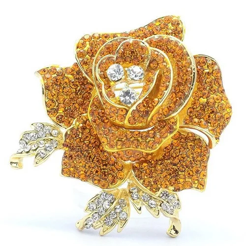 Yellow 2," красивые стразы, модные ювелирные изделия, розовый бутон, горный хрусталь, брошь с кристаллами, FB1077(больше цветов - Окраска металла: Yellow