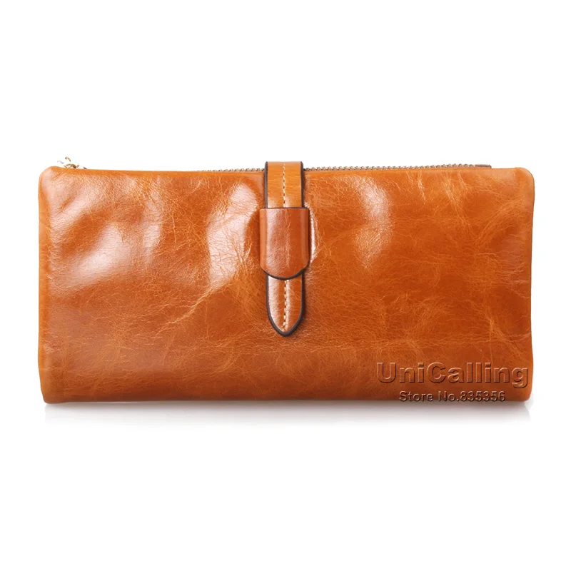 Brown Стиль, коровья кожа, женские кошельки, одноцветные, подходят ко всему, Ретро стиль, маленький, свежий, многослойный, длинный кожаный кошелек, масло, воск, Воловья кожа, кошелек - Цвет: Brown