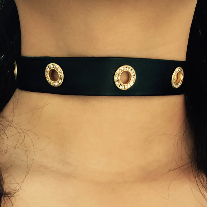 Ожерелье чокер из искусственной кожи Золотое ажурное ожерелье с