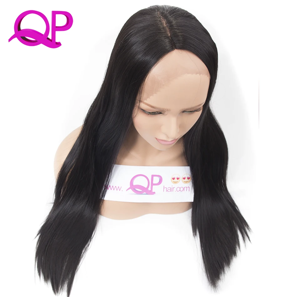 Qp hair Long Silky Straight Lace Front Wigs Synthetic For Women Heat Resistant L Part Natural Afro American Wigs 1B Color