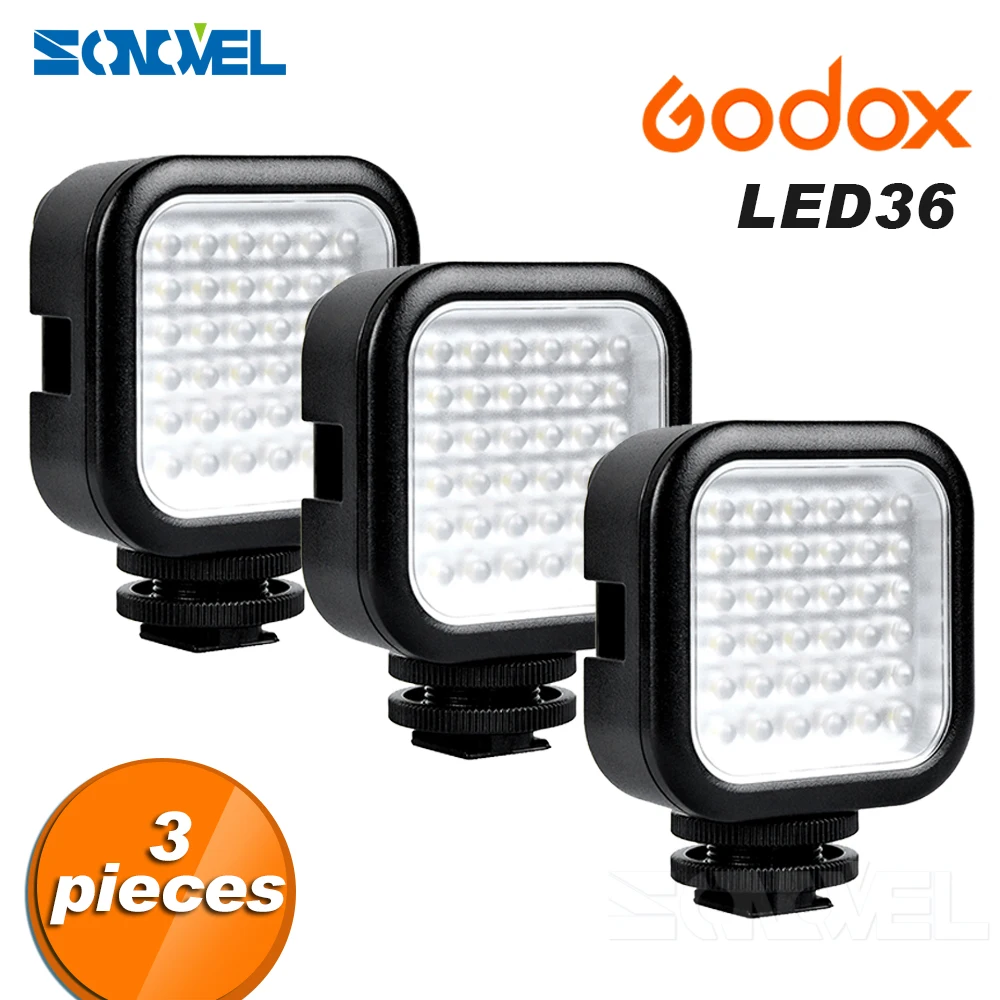 3 шт. Godox LED Video Light 36 светодиодные лампы фотографическое Освещение 5500 ~ 6500K для Nikon