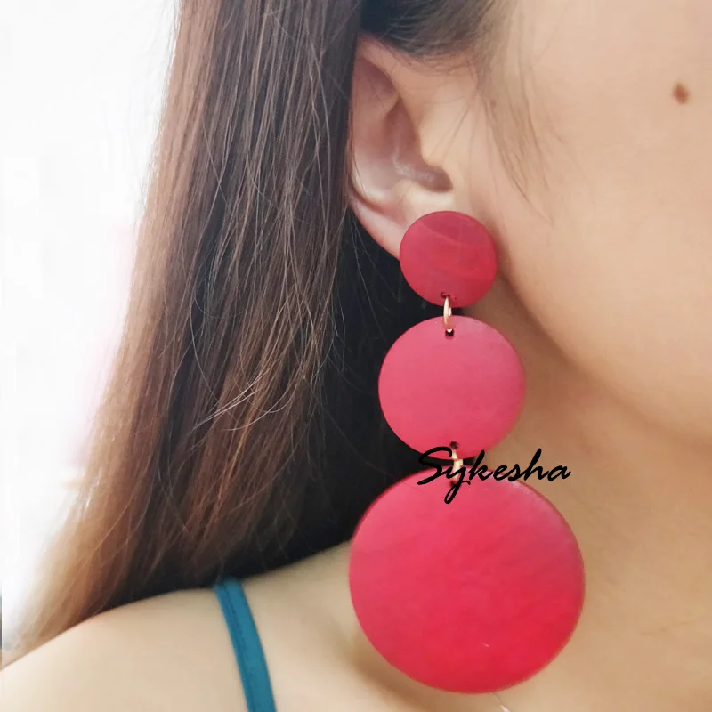 2019 новые винтажные Длинные круглые серьги из дерева для женщин 3 размера большие