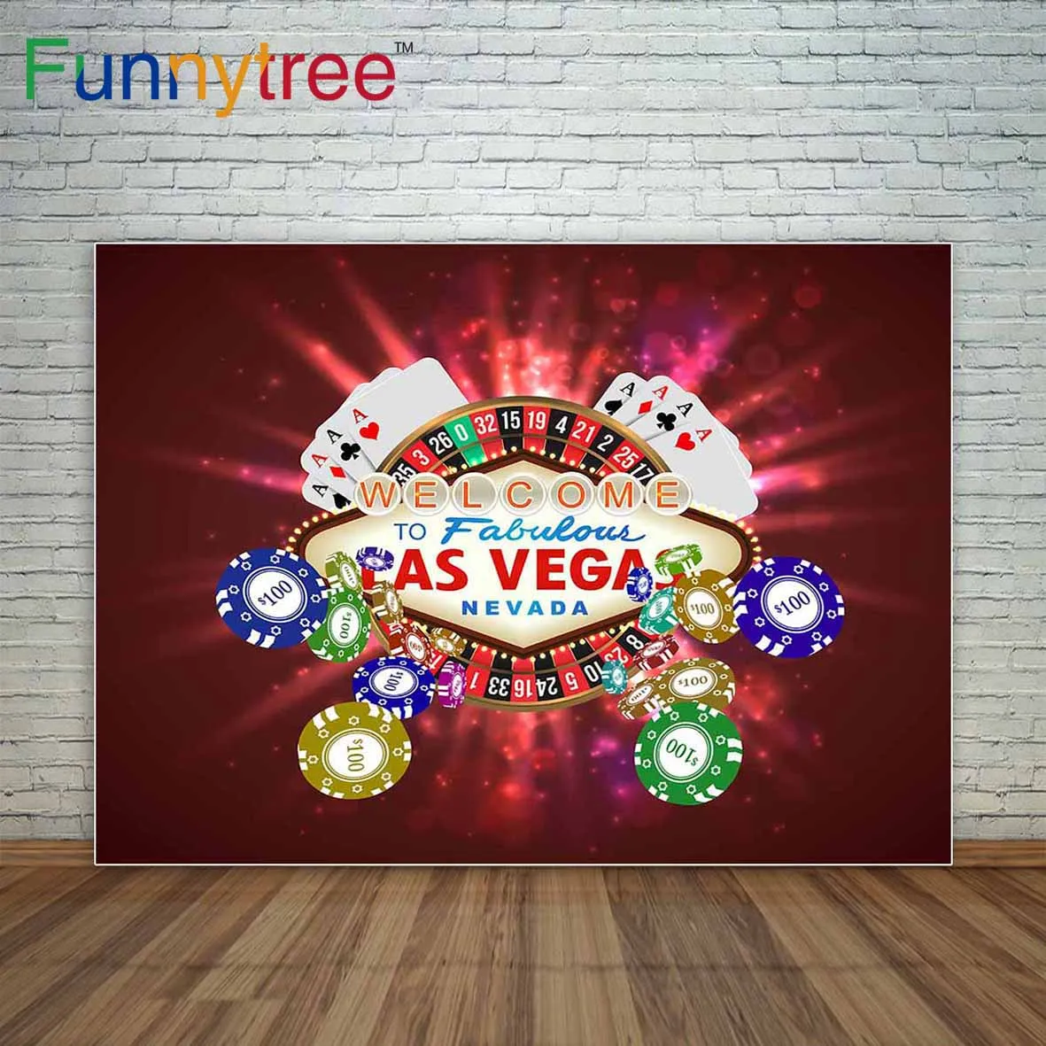 Funnytree Casino Roulette Playing Cards witn Falling Chips decoration background for photo new photographic backdrops