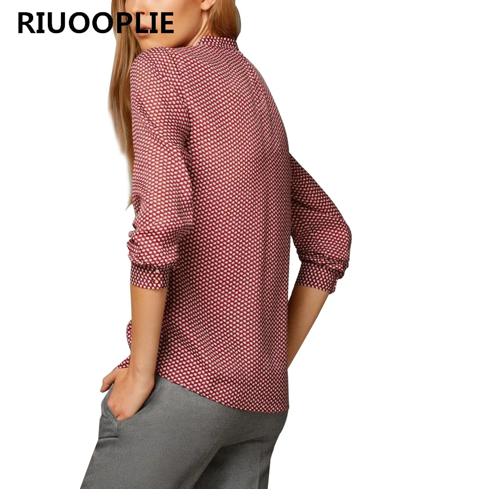 RIUOOPLIE Fun новые модные женские элегантные блузки с принтом красных листьев