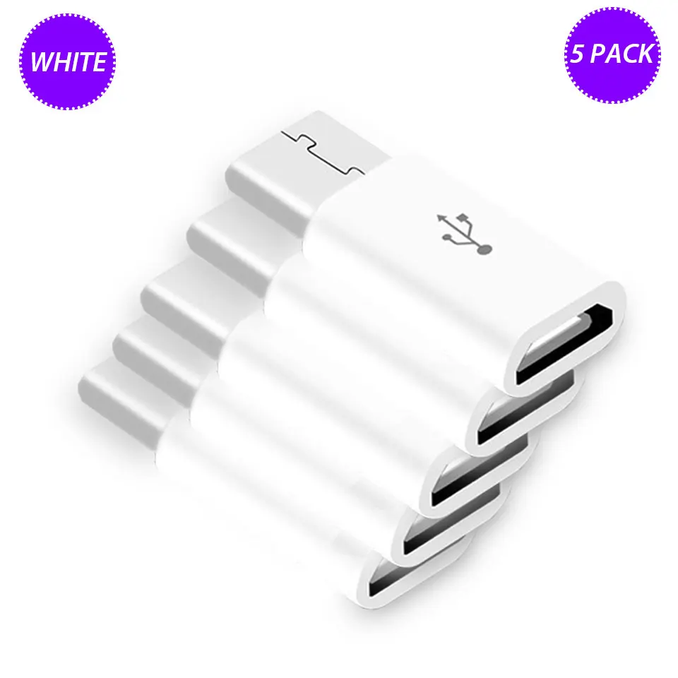 white 5 Упак. 8 мм Длинный usb type C адаптер для Oukitel K5000 Blackview BV8000 Pro Micro USB Женский к type-C Мужской конвертер Кабель-адаптер - Цвет: white