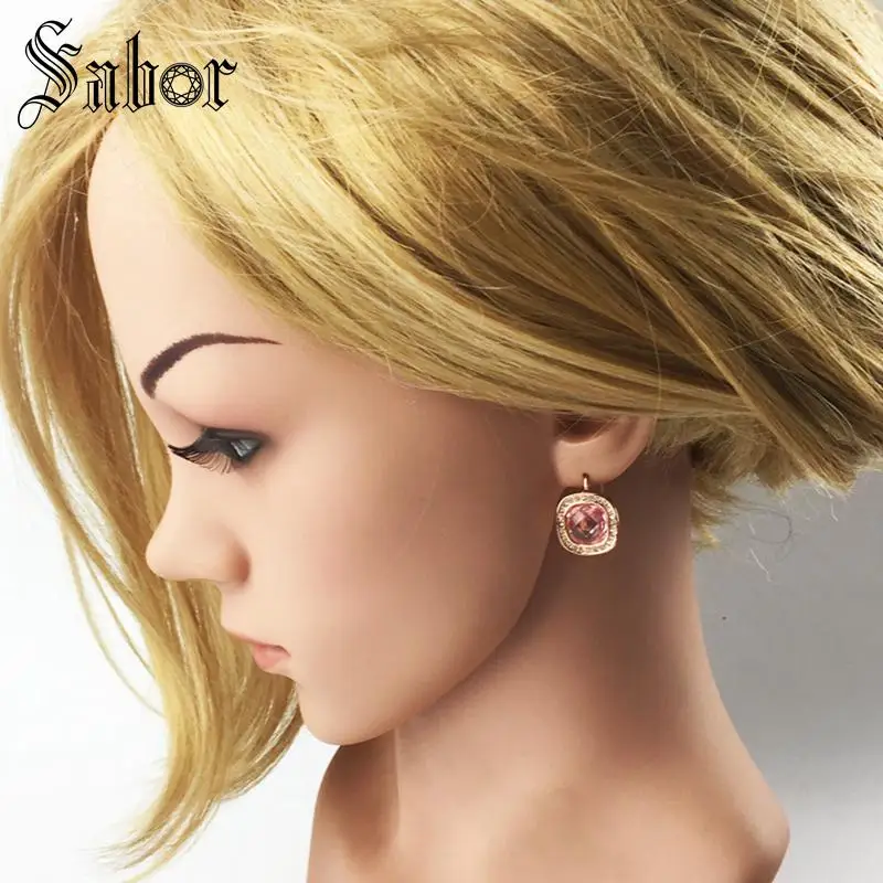 Висячие серьги розовый квадратный романтический подарок для женщин серебряный