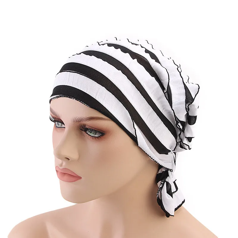 Мусульманская женская эластичная хлопковая шляпа с рюшами тюрбан головной убор