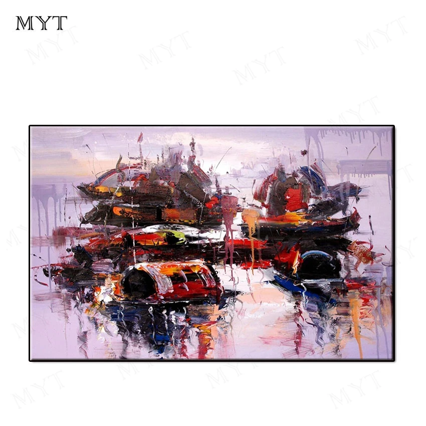

Frameless Hand Painted Abstract Color Boat On The Sea Oil Painting On Canvas Wall Art Pictures For Living Room Home Decor