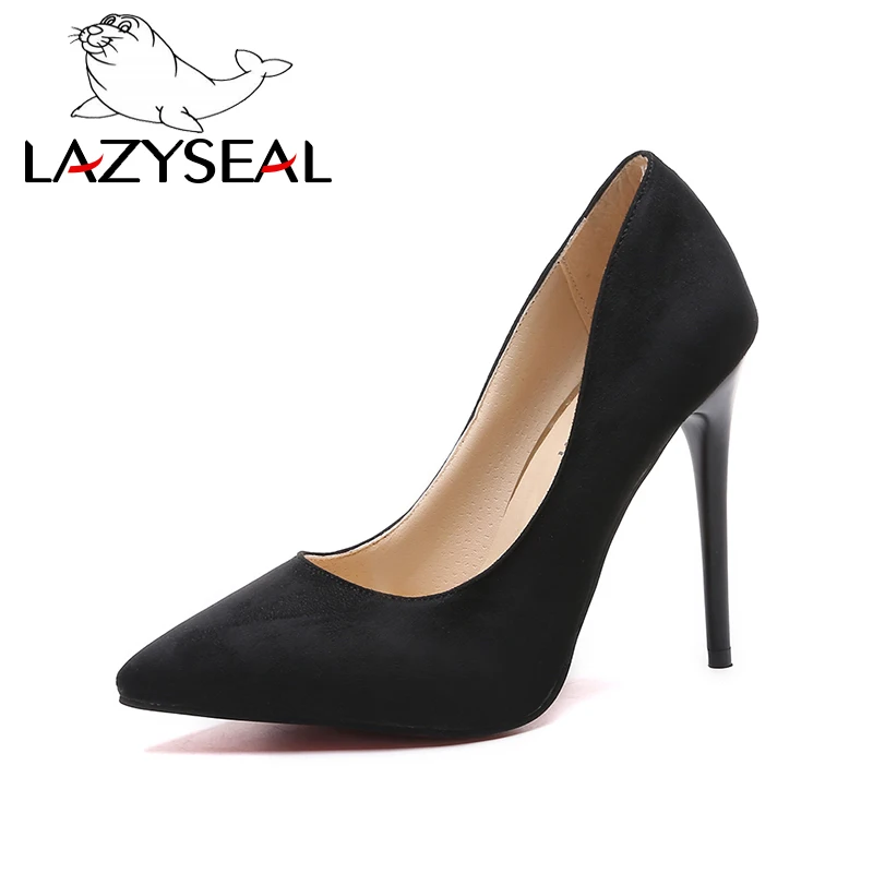 LazySeal/обувь; женские туфли-лодочки на шпильке; Простые сандалии из искусственной замши; однотонные; коллекция года; босоножки без застежки на высоком каблуке 11 см; женские пикантные туфли-лодочки - Цвет: Black
