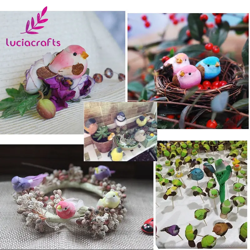 Lucia crafts, 12 шт./лот, 2*4 см, смешанные цвета, пена, искусственные хроматические птицы, свадьба, Рождественская елка, сделай сам, украшение H0454