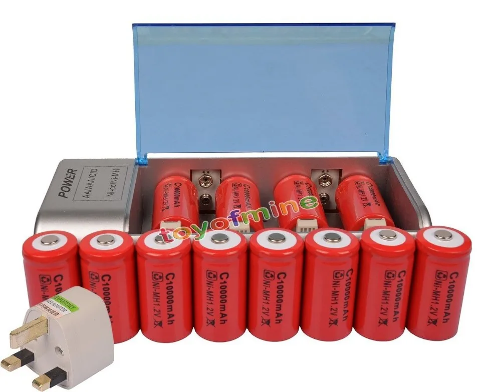

12x C size 1.2V 10000mAh Ni-MH rechargeable battery+ C/D AA Size Battery Charger US/ EU/AU/UK Plug Adapter