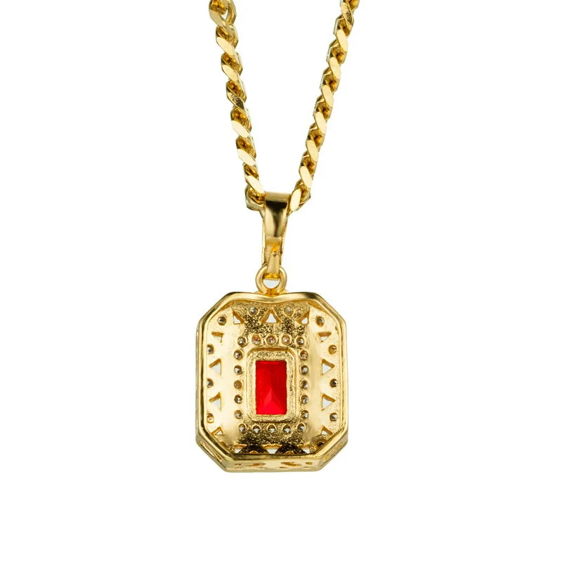 Small Gold Charm Green Black Red Gem Pendant Necklace Zircon Stone Stainless Steel Link Chain Hip Hop for Men Women Jewelry | Украшения и