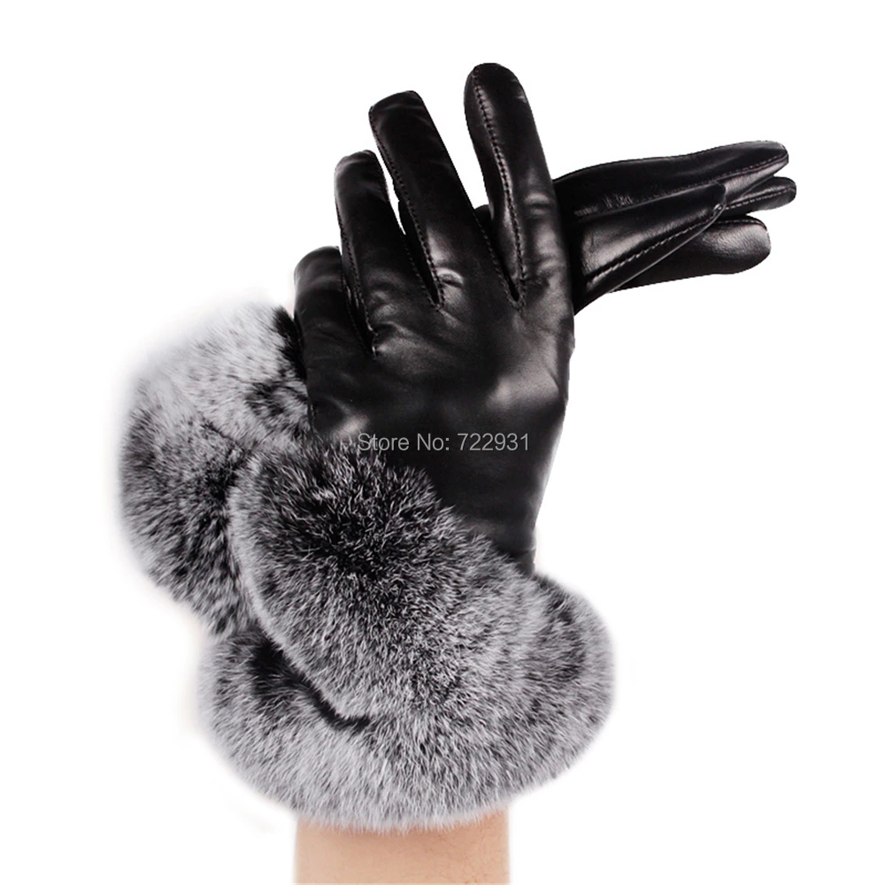 Borgasets Women's Rabbit Fur Cuff Cashmere Lined Lambskin Leather Gloves -  купить по выгодной цене | AliExpress