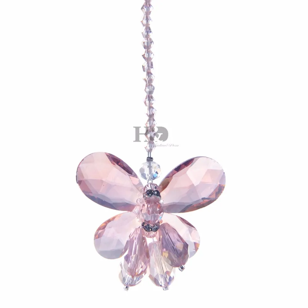 Подвесная подвеска H & D с розовой бабочкой и кристаллами Suncatcher Декор для дома в