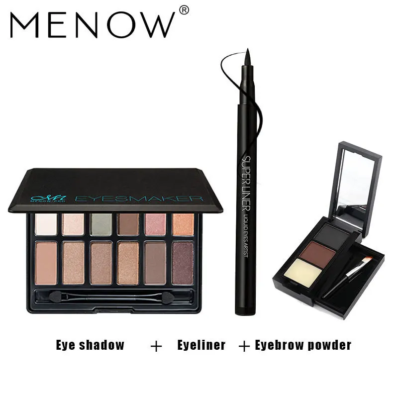 Menow бренд Make Up Set обнаженной тени для век Палитры и мягкая голова Подводка глаз