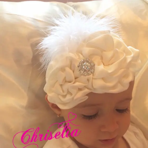 Головная повязка для новорожденных девочек с розами и перьями на голову