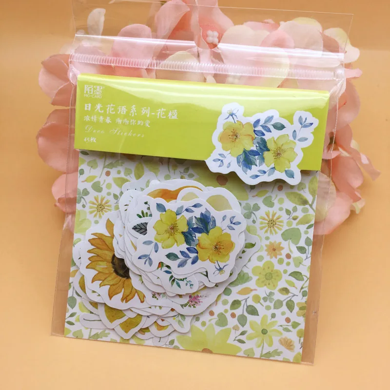 Yellow 45 шт Kawaii японский стиль ручной рисунок креативные милые самодельные кактус растения и цветы наклейки - Цвет: Yellow