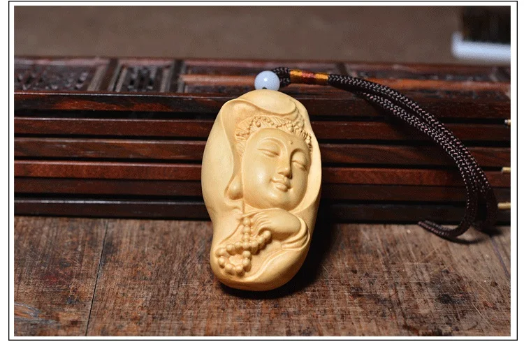 Деревянная резьба Гуаньинь голова ручная подвеска злых духов безопасности.|Статуи и скульптуры| |