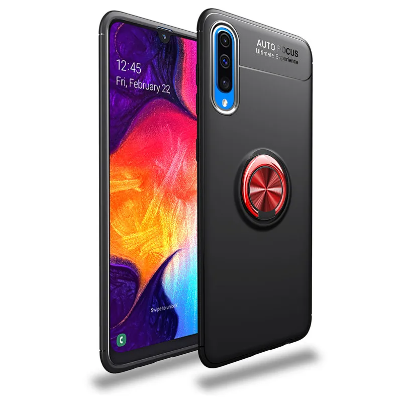 black red Для samsung Galaxy M10 M20 A10 A20 A30 A40 A50 A70 чехол Красочные Металлические Магнитные Кольца держатель мягкий, роскошный, из ТПУ Крышка подходит a50 - Цвет: black red