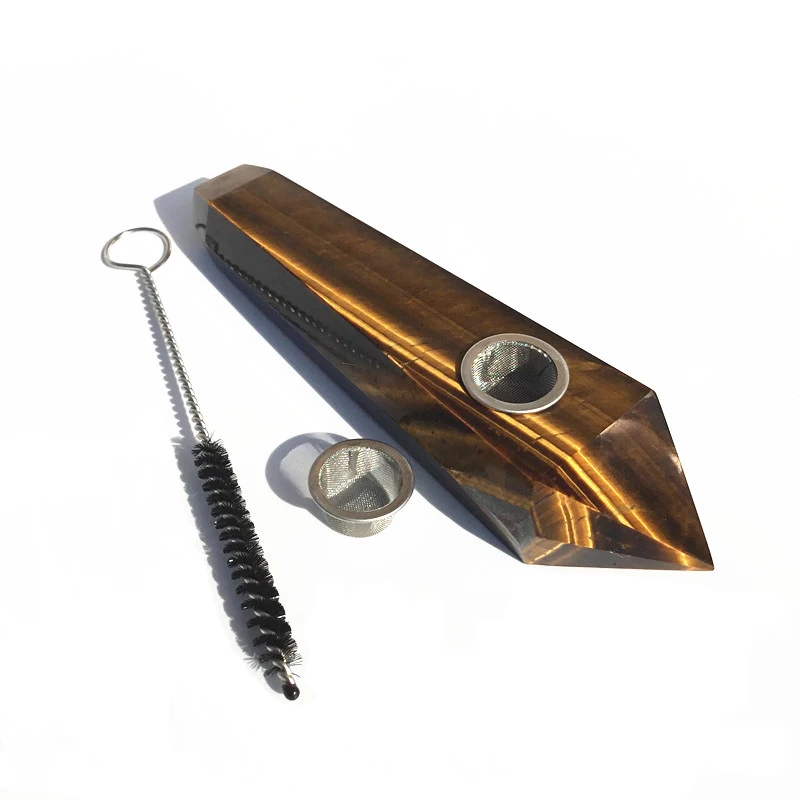 

Natural Tiger eye stone carved crystal smoking pipe