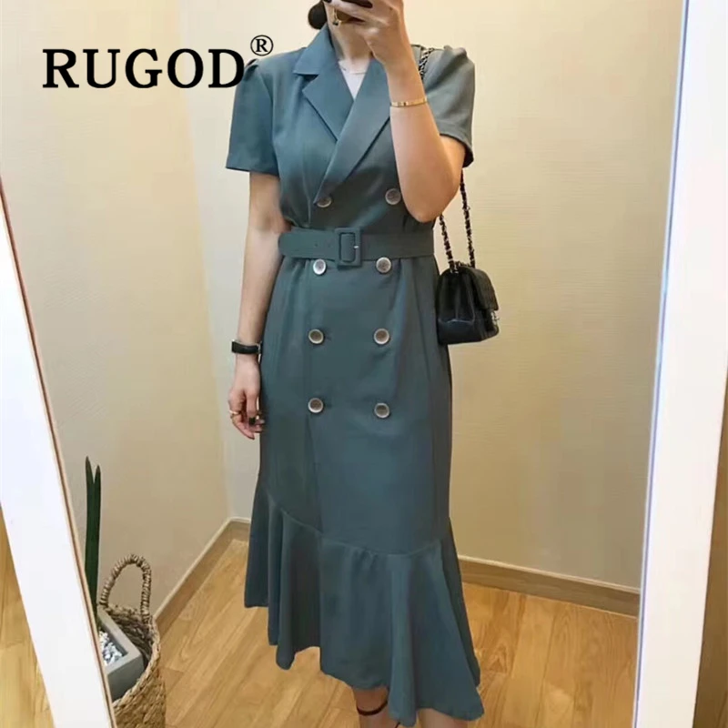 RUGOD 2019 Новое двубортное женское длинное платье корейские оборки тонкие летние