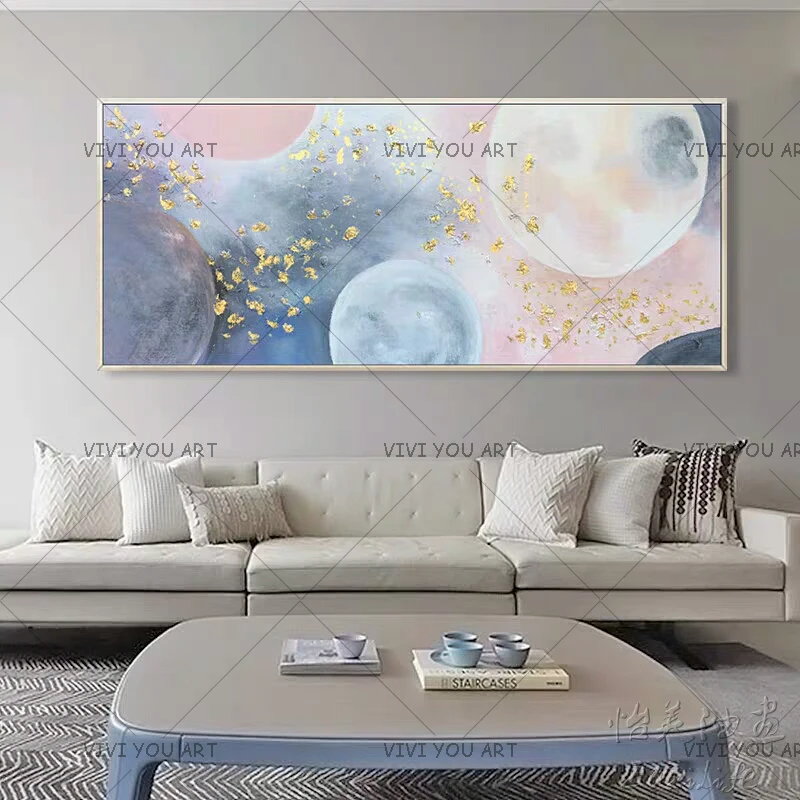 

100% Hand Painted Landscape Wall Art Canvas Picture Handmade Modern Abstract Star and Moon Landscape Oil Painting For Home
