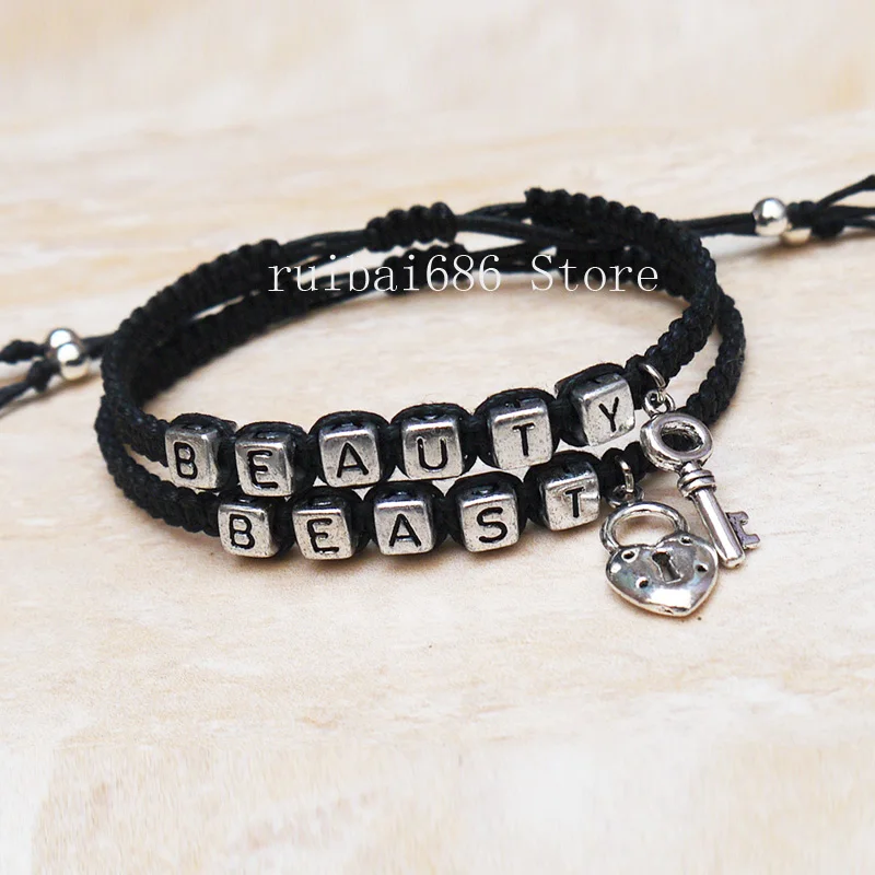 Парные браслеты Beauty Beast с брелоком и замком браслет ручной работы для влюбленных
