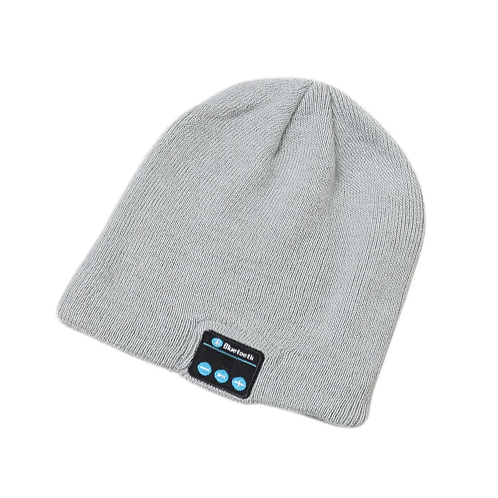 Серый Vapeonly Knitted Hat Headphone Outdoor Sports Wireless Bluetooth Earphone with Mic handsfree Headband Headset Cap for Smartphone - Цвет: Серый