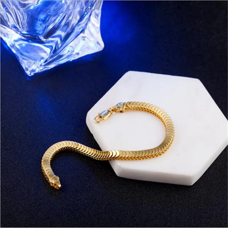 Ожерелье и браслет золотистого цвета для мужчин женщин 7 мм 2018|Ювелирные наборы| |