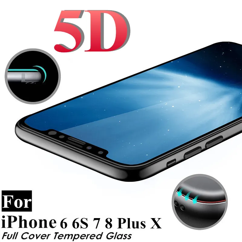 Твердость 9H 5D закаленное стекло для iphone 6 7 8 6s plus защита экрана изогнутые края на X