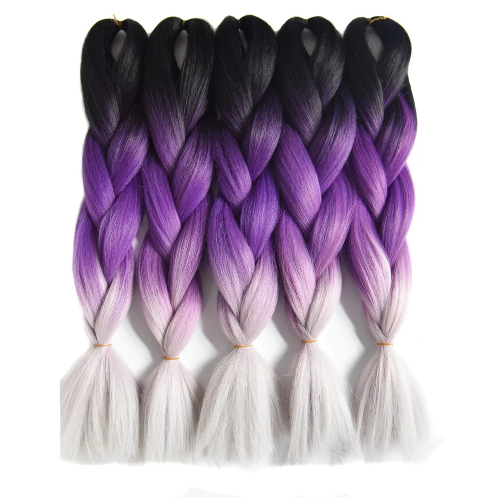 Синтетические волосы для наращивания Sallyhair 24 дюйма Омбре 3 тона черный фиолетовый