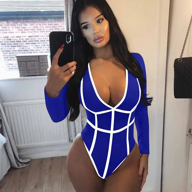 Взрывные модели глубокий v-образный вырез длинный рукав комбинированный