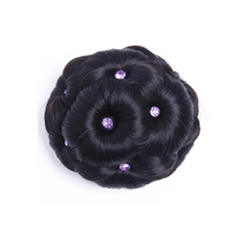 Natural black purple Невесты волос кольцо цветы шиньон вьющиеся волосы парик женский алмаз булочка макияж - Цвет: Natural black purple