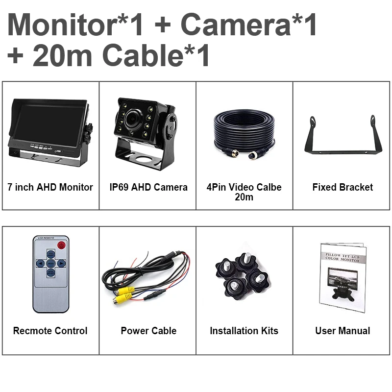 Monitor Camera-20m GreenYi Высокое разрешение AHD 1280*960 грузовик резервный Starlight камера ночного видения 7 дюймов Автомобильный Обратный монитор для автобуса - Цвет: Monitor Camera-20m