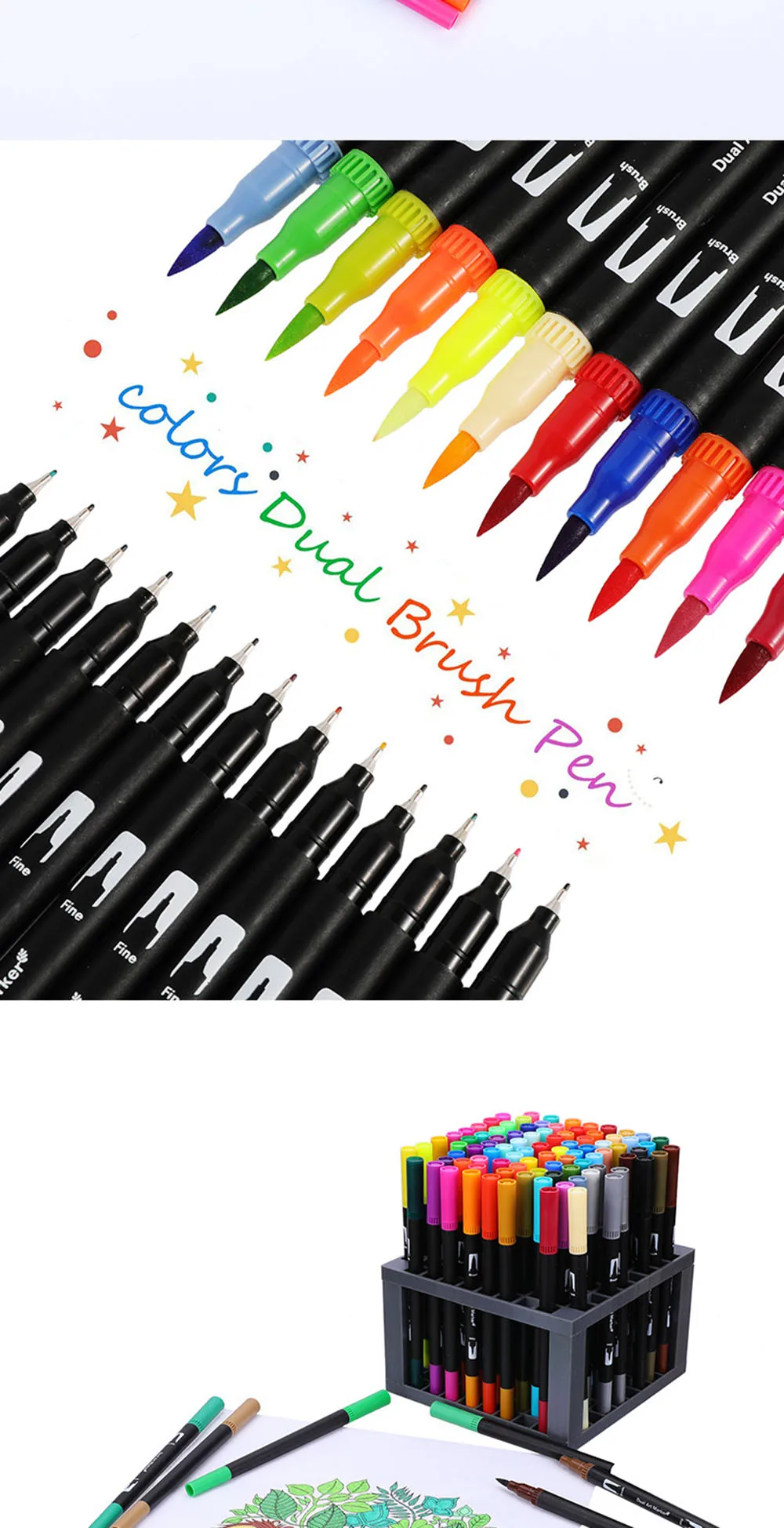 100 цветов Fineliner художественная маркерная ручка граффити стифтен двойной кончик кисти акварель для детей Рисование Живопись Gen Манга Аниме карандаши