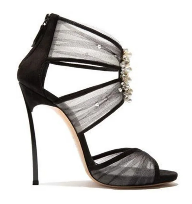 Сексуальная черная сетка сандалии-гладиаторы женские сандалии с металлическими