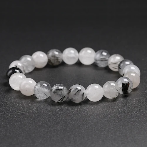 Beads 10mm Натуральный черный лечебinainated кварцевый лечебный браслет для женщин и мужчин, бусы мала, защита от душевного баланса, тревога, облегчение, подарок - Цвет камня: Beads 10mm