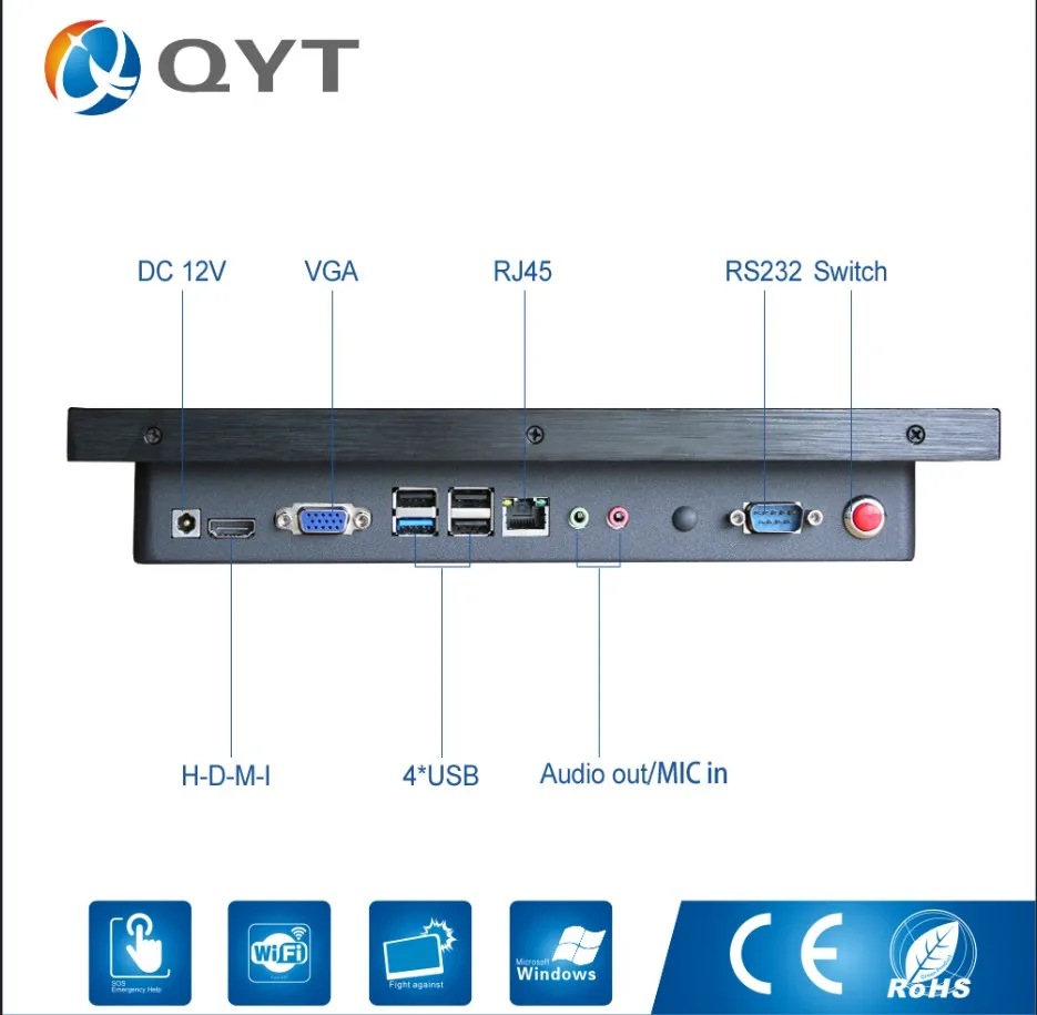 

12 inch Embedded Industrial Panel Pc Intel i3 7100U 2.3GHz 4GB RAM All In One Touch Screen Pc VGA 1*RS232 4*USB RJ45